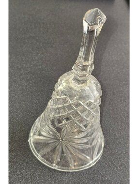 Vintage Clear Glass Hand Bell With Diamond & Starburst Pattern JJ4423